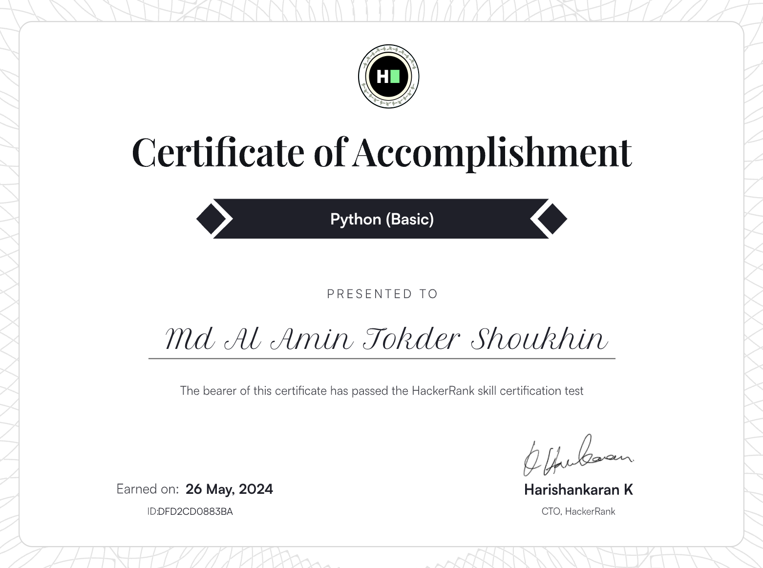 Python (Basic) Certificate - HackerRank